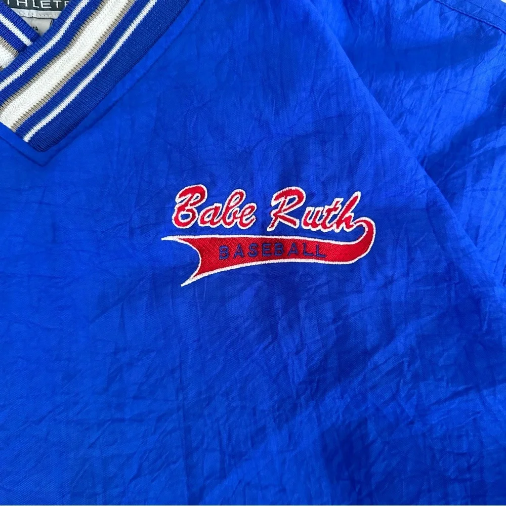 Vintage 90s Shoot The Rock Pullover Windbreaker Babe Ruth Baseball Blue Large‎
